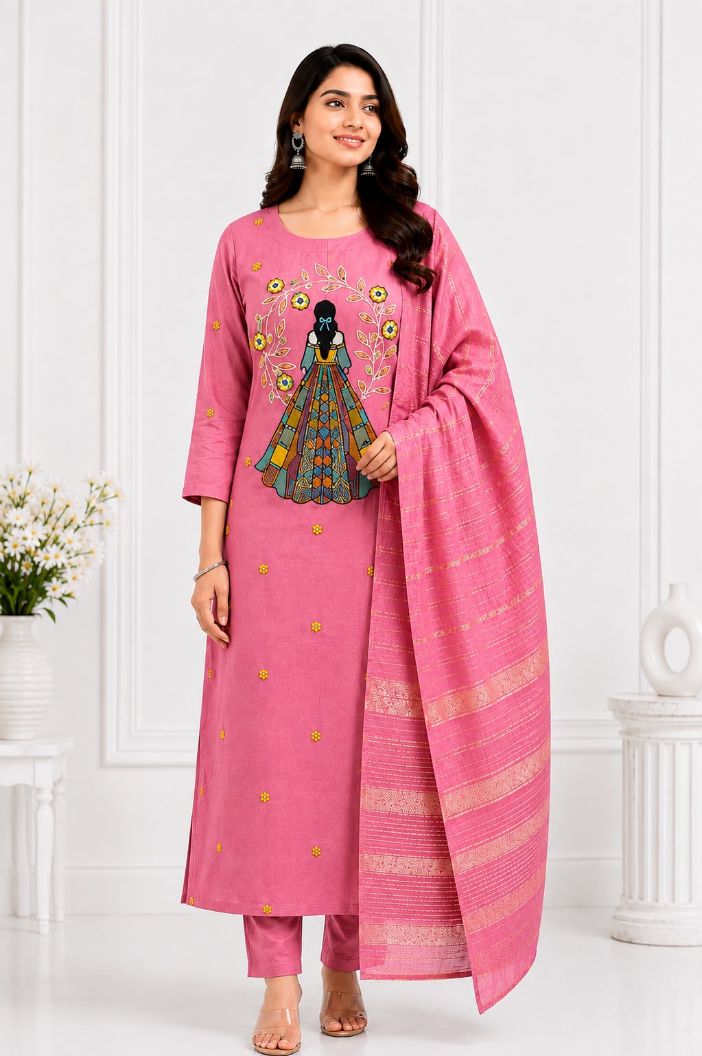 Elegant Embroidered Vatican | 3-Piece Suit Set with Woven Dupatta | Women's Ethnic Wear
