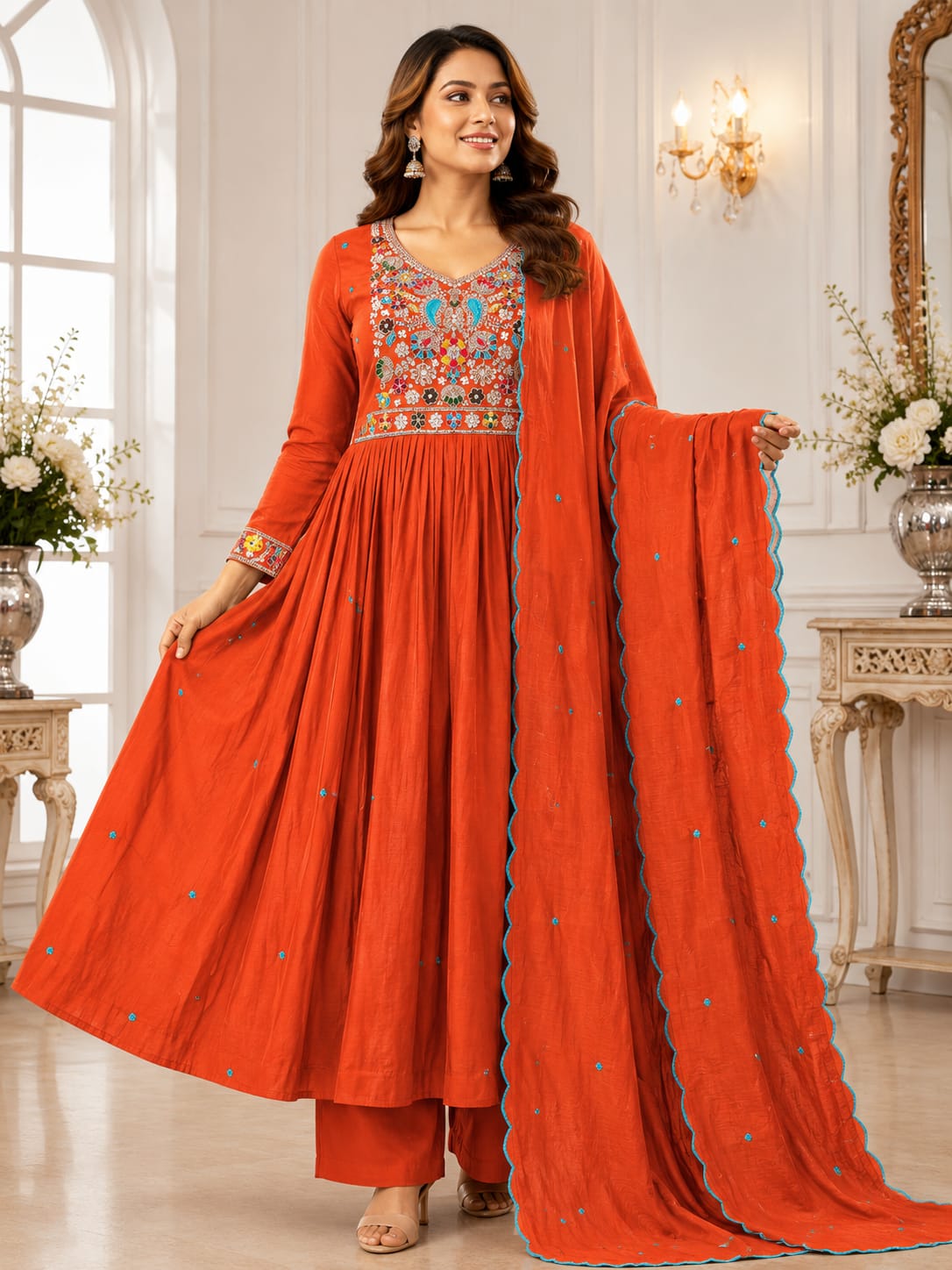 Women's Premium Heavy Embroidered Anarkali Suit Set with Dupatta (3XL-5XL) | Free Shipping