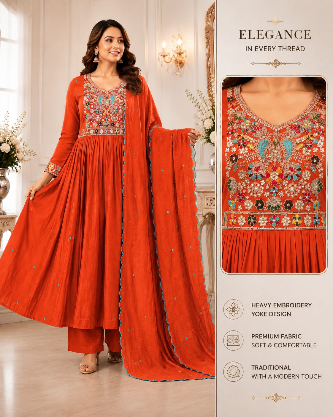 Women's Premium Heavy Embroidered Anarkali Suit Set with Dupatta (3XL-5XL) | Free Shipping