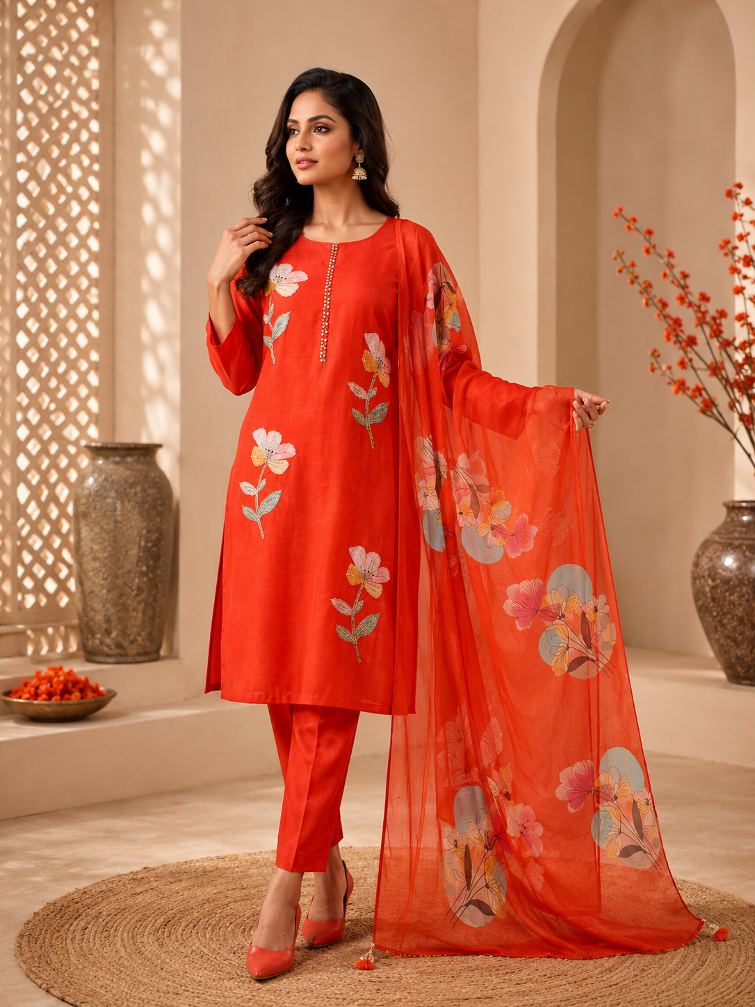 Meher Roman Silk 3 Piece Party Wear Suit Set | Like 'N Like