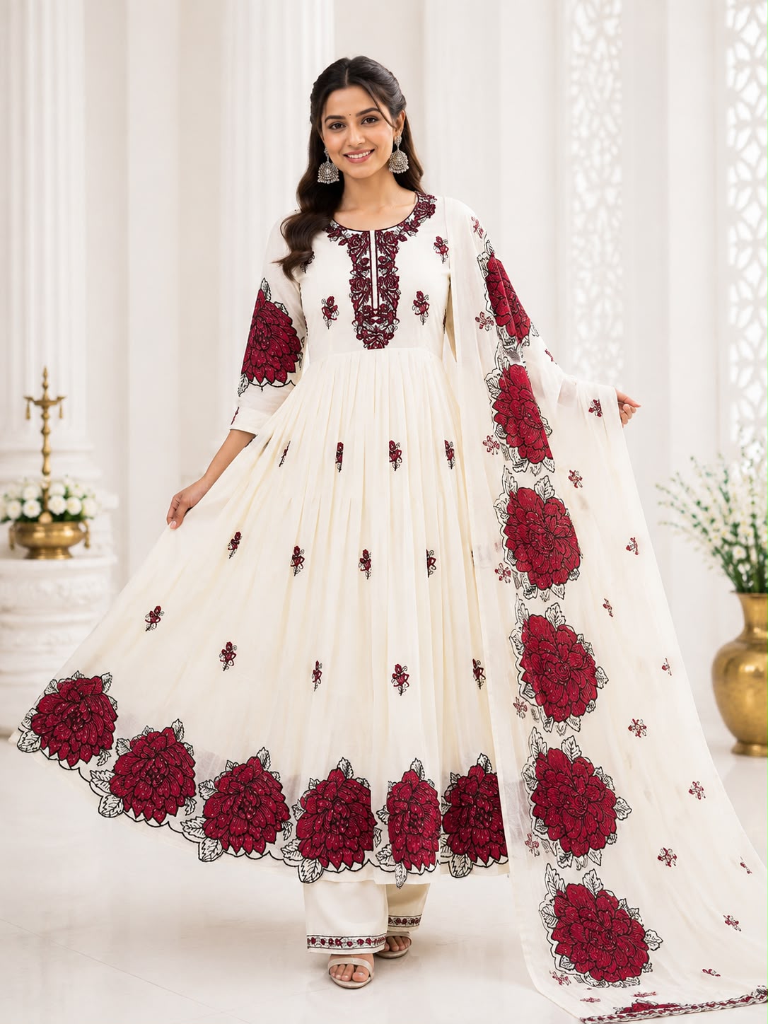 Elegant Floral Printed Anarkali Suit Set with Dupatta | Designer Ethnic Wear for Women | Free Shipping