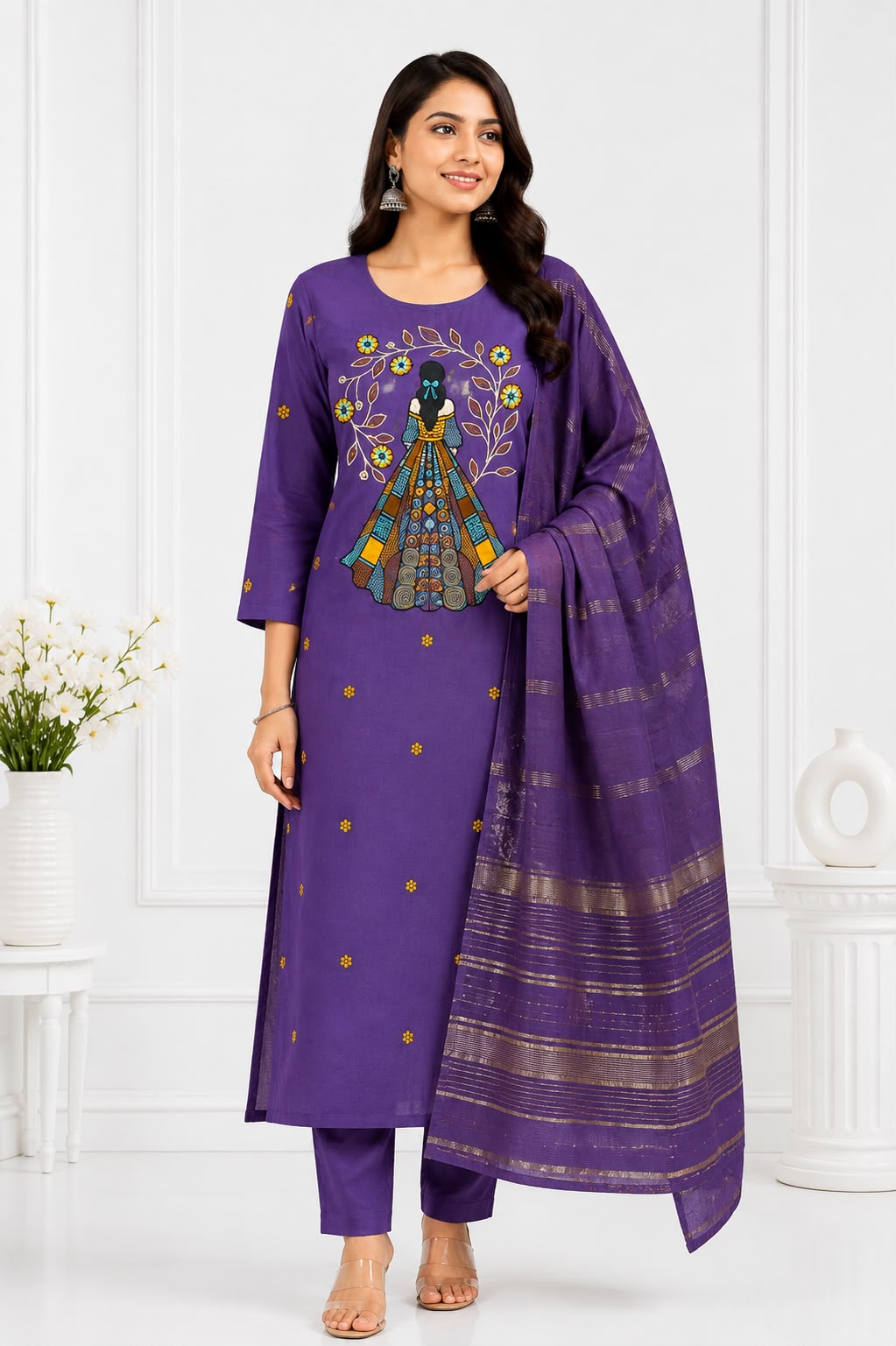 Elegant Embroidered Vatican | 3-Piece Suit Set with Woven Dupatta | Women's Ethnic Wear