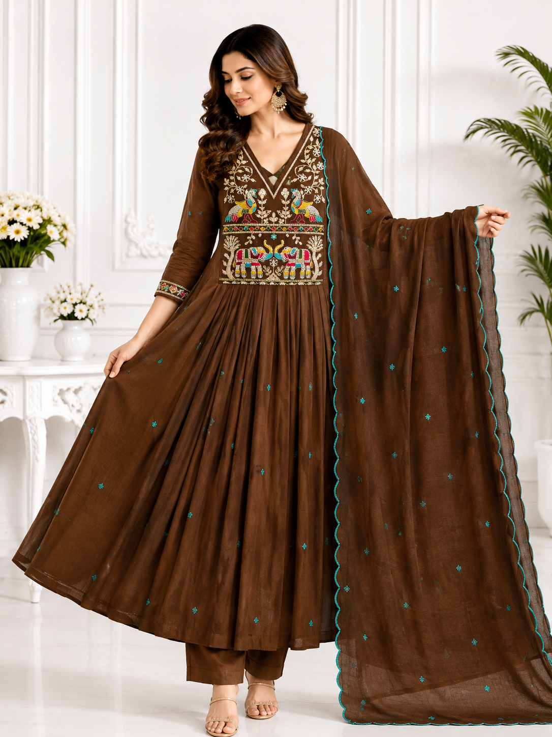 Mal Chanderi Embroidered Anarkali Suit Set with Dupatta | Women's Ethnic Wear | Design 1