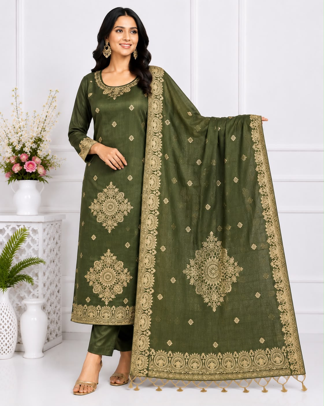 Women's Jamdhani 3-Piece Kurta Set with Dupatta | M-5XL | ₹999 | Free Shipping