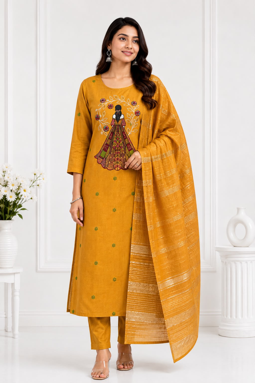 Elegant Embroidered Vatican | 3-Piece Suit Set with Woven Dupatta | Women's Ethnic Wear