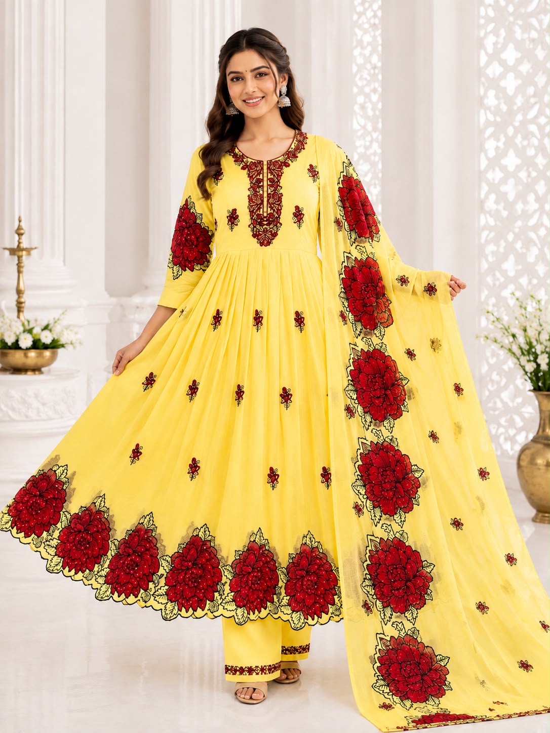 Elegant Floral Printed Anarkali Suit Set with Dupatta | Designer Ethnic Wear for Women | Free Shipping