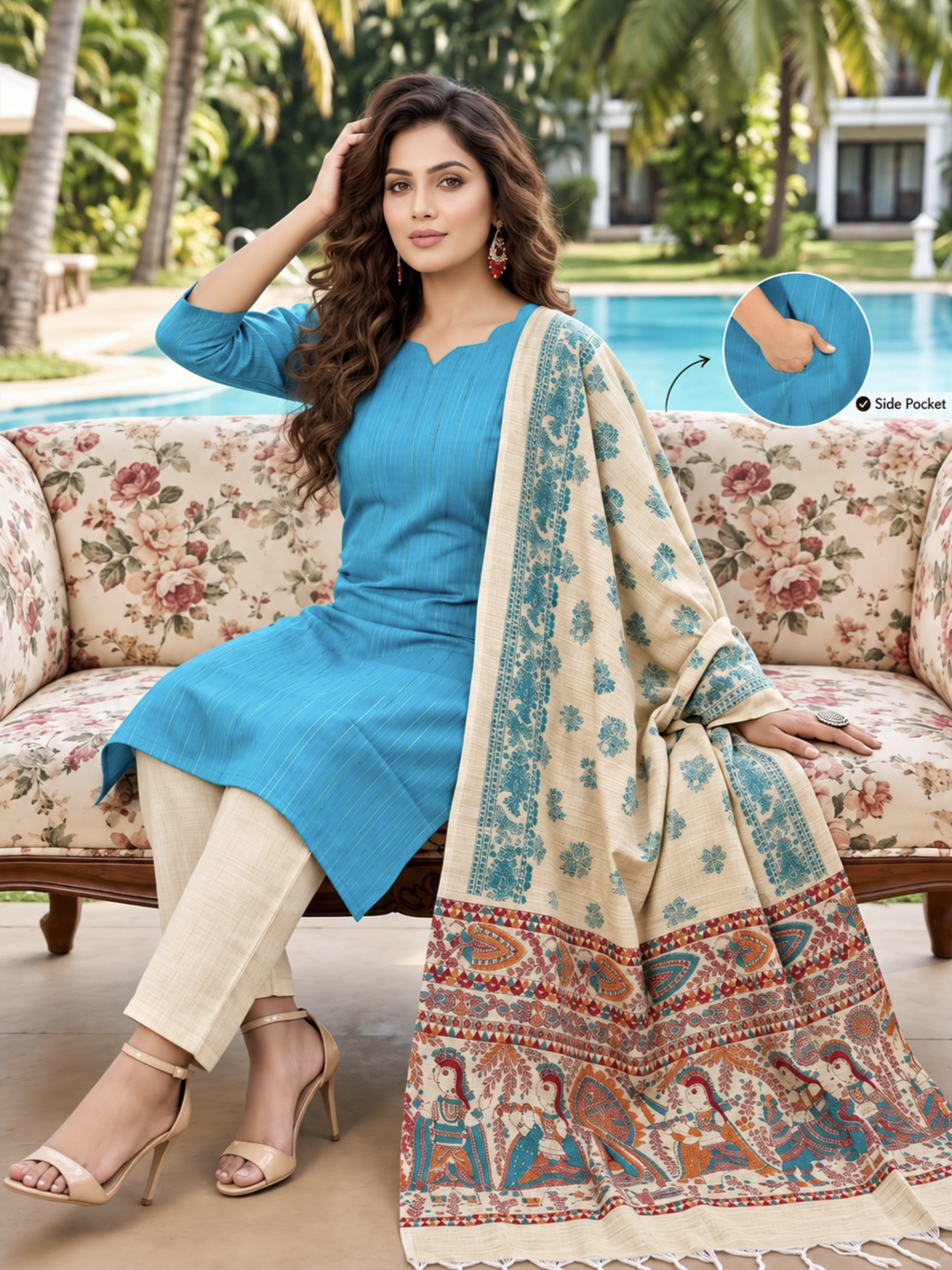 Elegant Handloom 3-Piece Suit Set with Functional Pocket & Art Dupatta @ ₹949/- | Free Shipping | Stripes