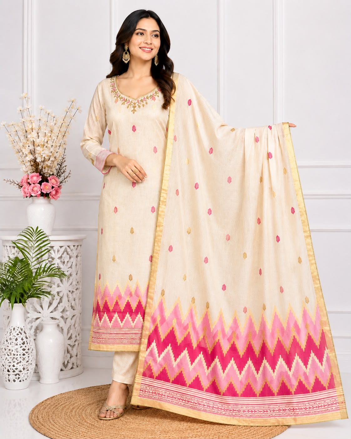 Women's Jamdhani 3-Piece Kurta Set with Dupatta | M-5XL | ₹999 | Free Shipping