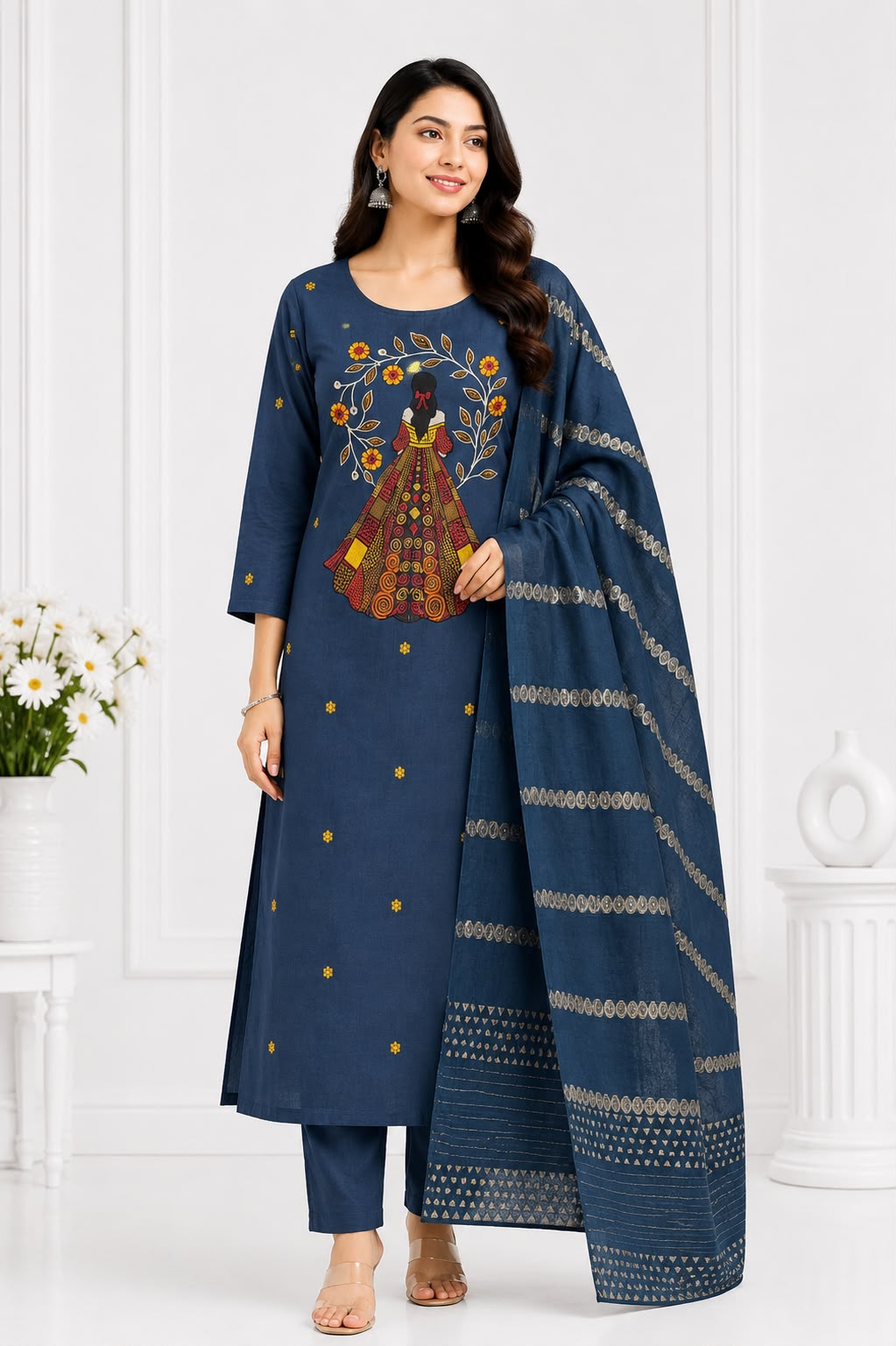 Elegant Embroidered Vatican | 3-Piece Suit Set with Woven Dupatta | Women's Ethnic Wear