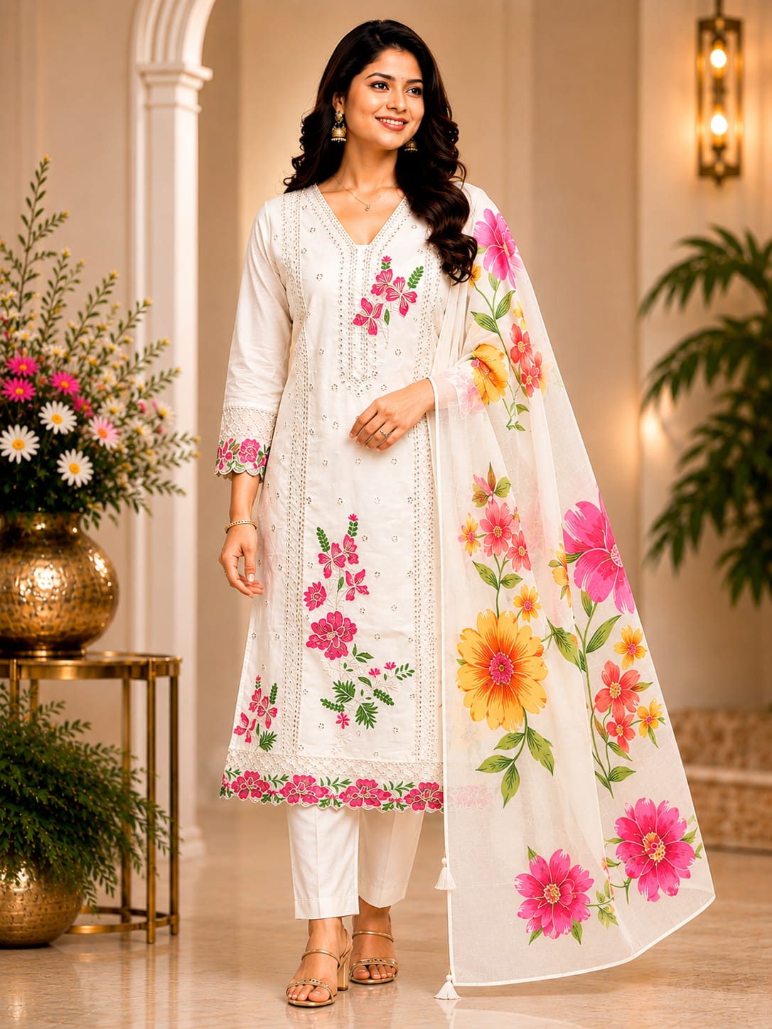FREE SHIPPING 🛍️ | Roman Silk Embroidered Salwar Suit Set | 1121