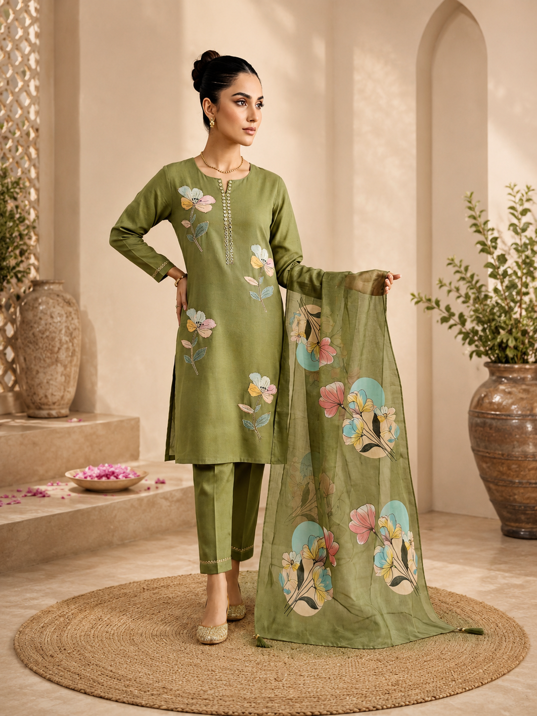 Meher Roman Silk 3 Piece Party Wear Suit Set | Like 'N Like