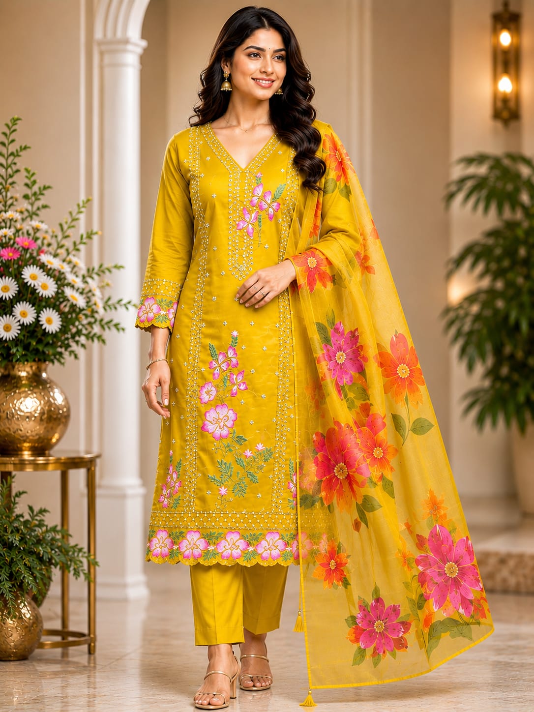 FREE SHIPPING 🛍️ | Roman Silk Embroidered Salwar Suit Set | 1121