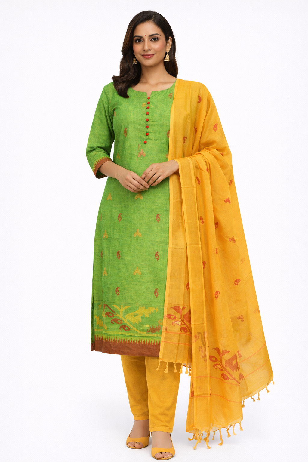 🌿 Handloom Pure Mangalagiri Cotton 3-Piece Set