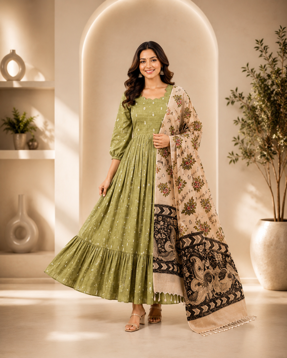 Free Shipping 🚚 | Premium Raw Silk Umbrella Cut Top with Dupatta | Like n Like India
