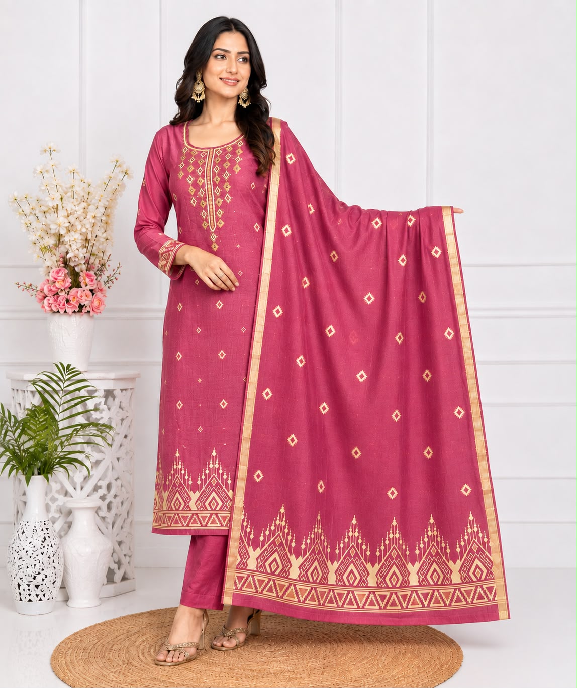 Women's Jamdhani 3-Piece Kurta Set with Dupatta | M-5XL | ₹999 | Free Shipping