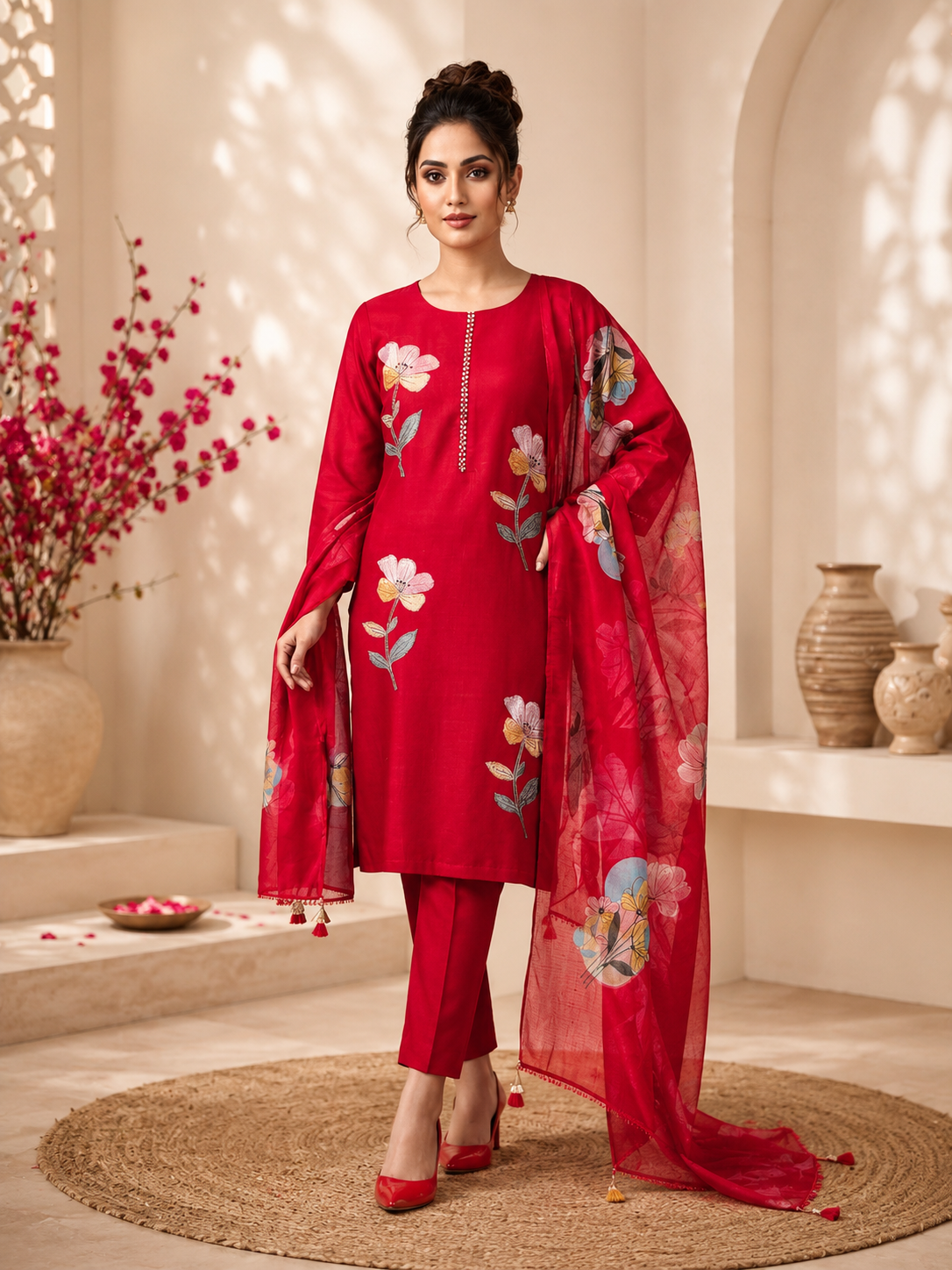 Meher Roman Silk 3 Piece Party Wear Suit Set | Like 'N Like