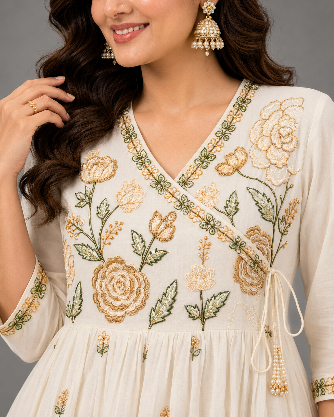 Mul Cotton Embroidery Frock | Rose Design