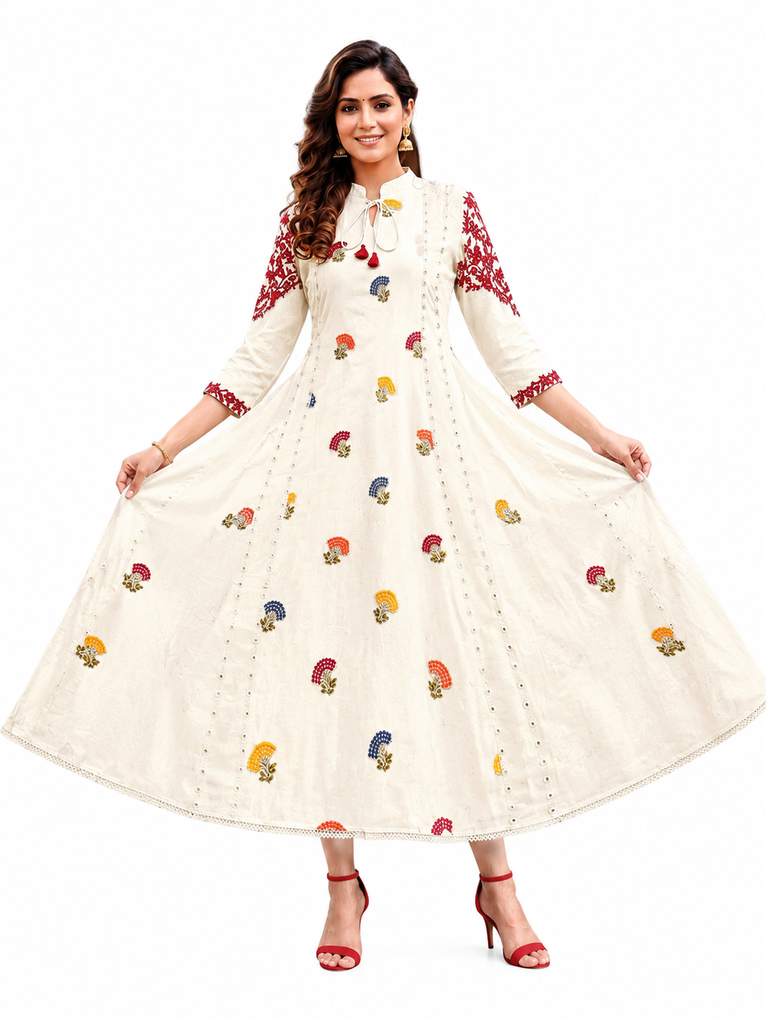 Mul Cotton | White Frolal Embroidery R