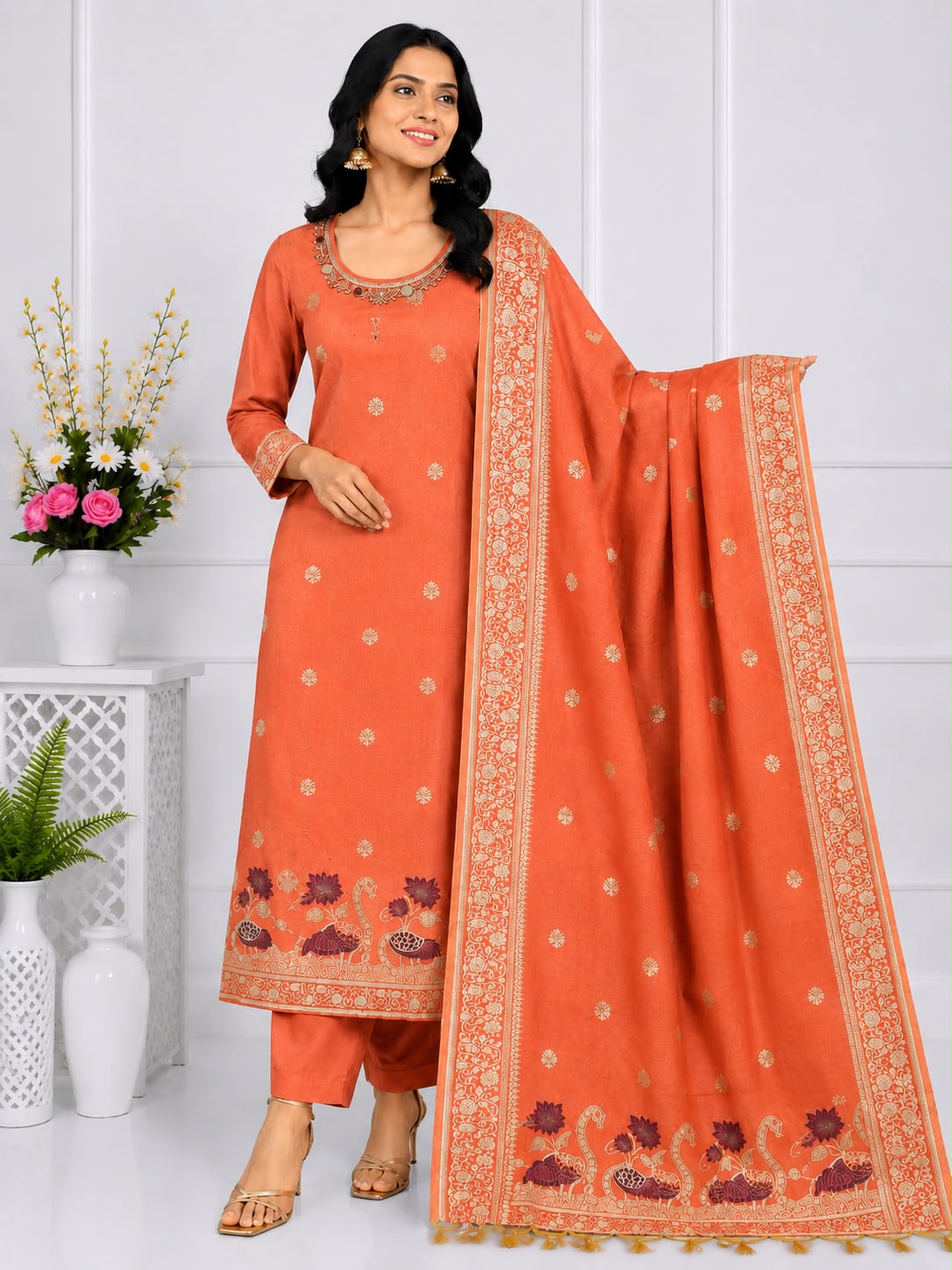 Women's Jamdhani 3-Piece Kurta Set with Dupatta | M-5XL | ₹999 | Free Shipping