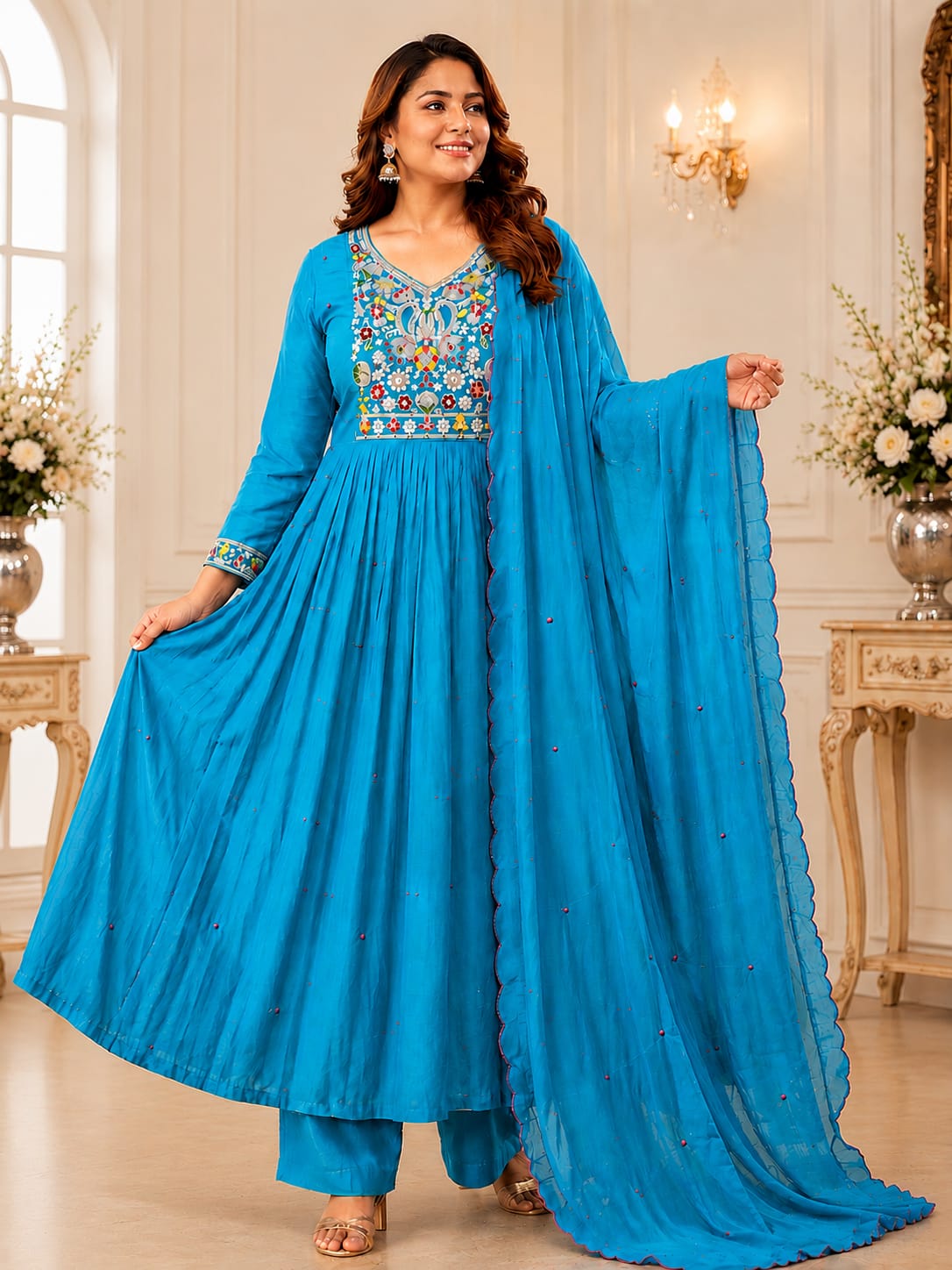 Women's Premium Heavy Embroidered Anarkali Suit Set with Dupatta (3XL-5XL) | Free Shipping