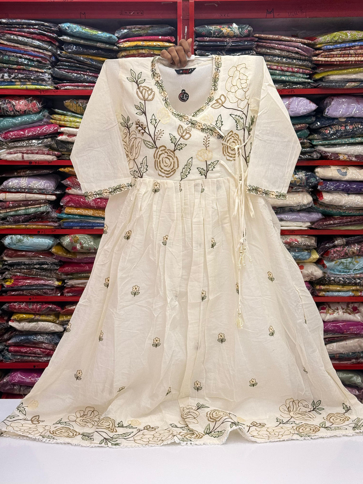 Mul Cotton Embroidery Frock | Rose Design