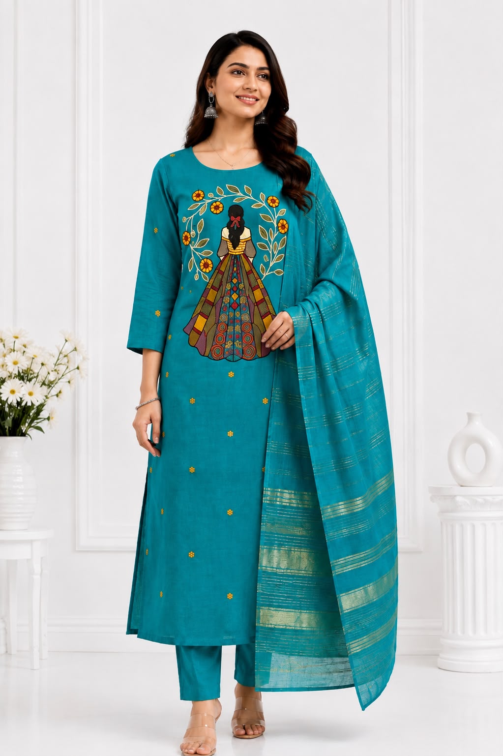 Elegant Embroidered Vatican | 3-Piece Suit Set with Woven Dupatta | Women's Ethnic Wear