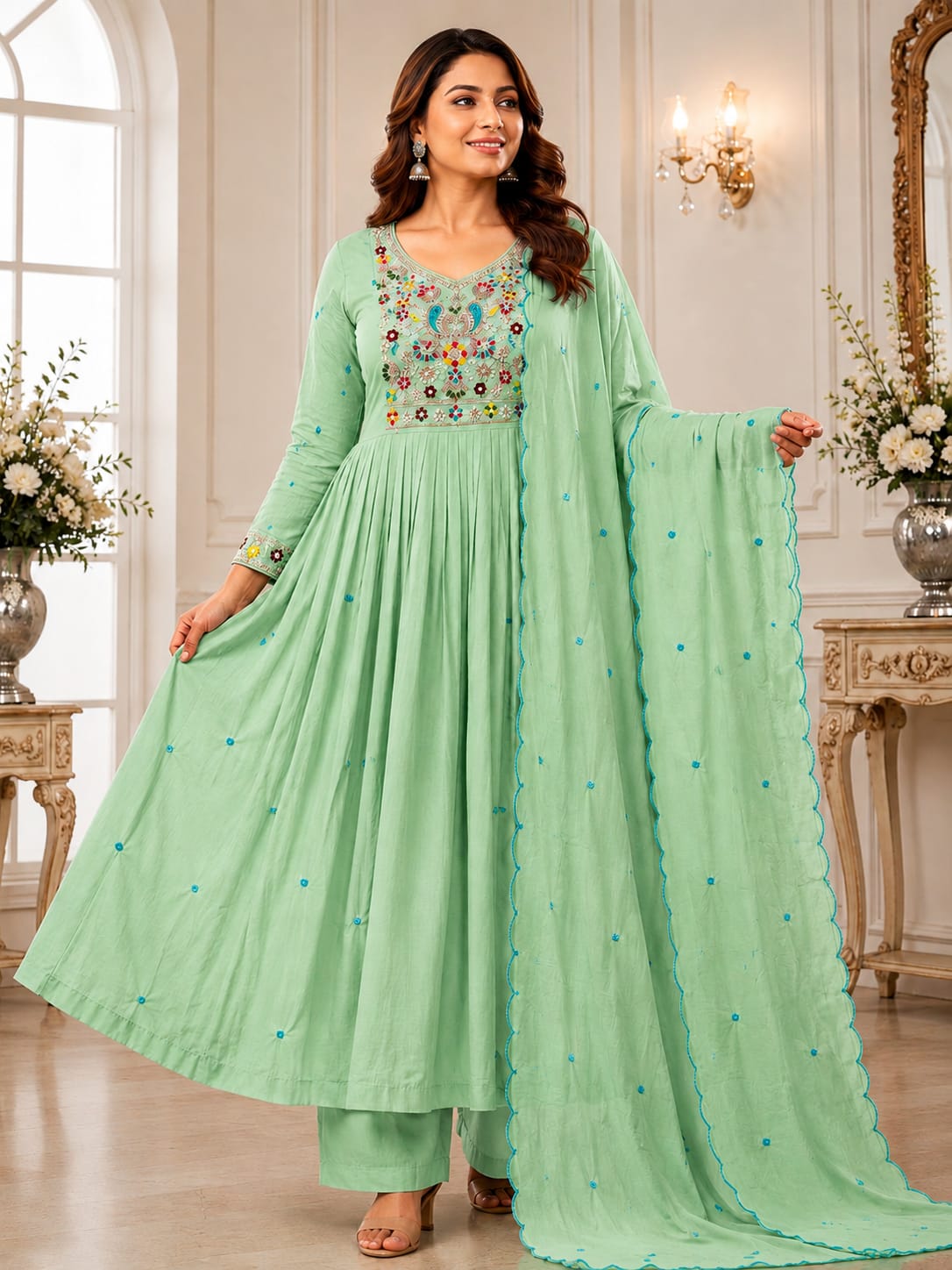 Women's Premium Heavy Embroidered Anarkali Suit Set with Dupatta (3XL-5XL) | Free Shipping